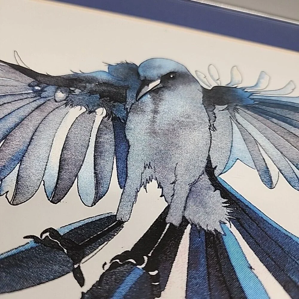Native Blue Bird Professionally Framed Painting Signed S Towman Art 11.5x14.5